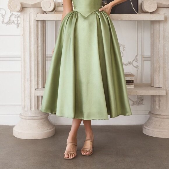 New Sage Fit and Flare Formal Dress w/ Basque Waistline & Lace Up Back CD T822 - Picture 10 of 10